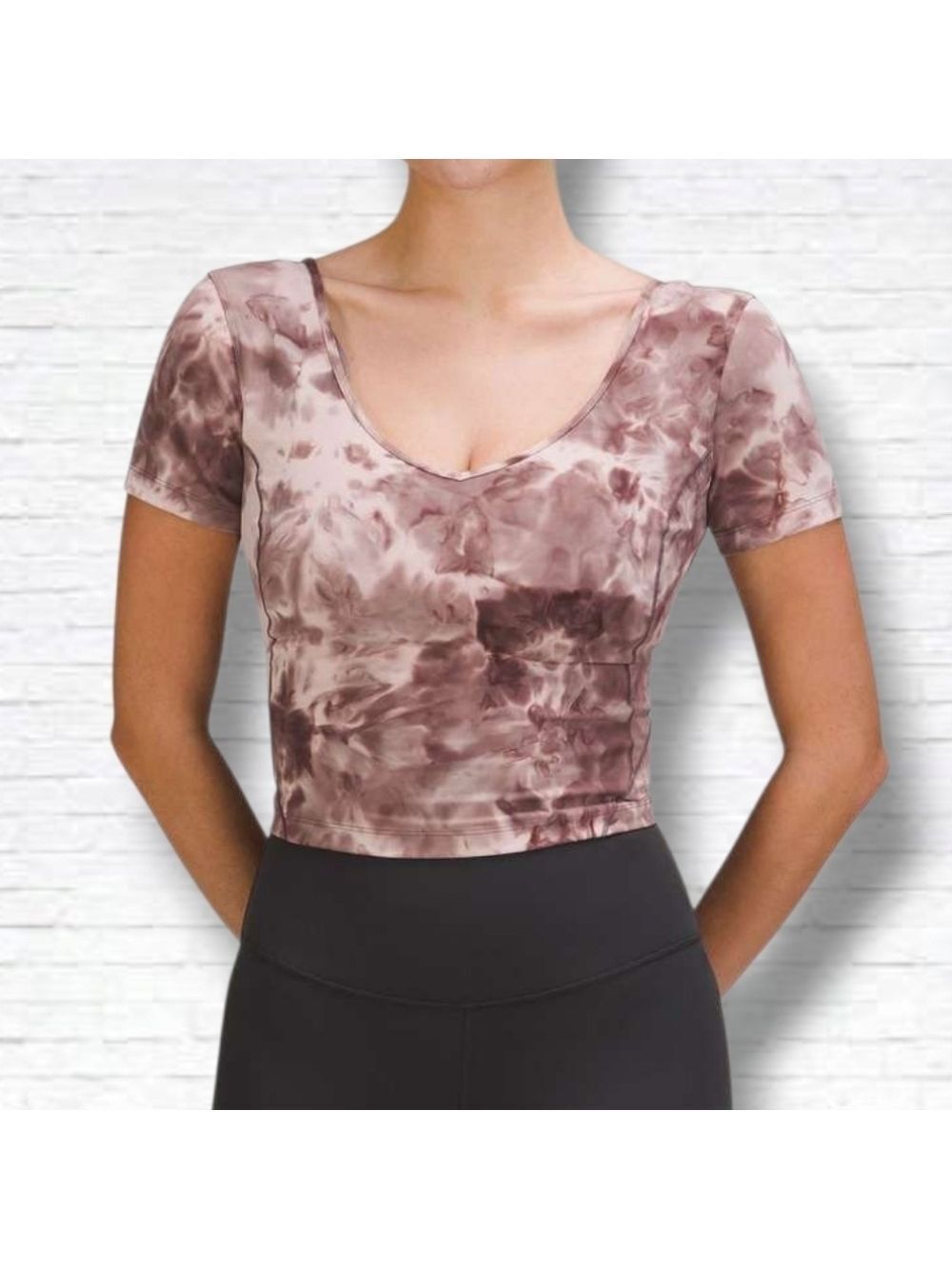 Lululemon Align Pink, Purple Tie Dye Print Cropped T-Shirt Size 8